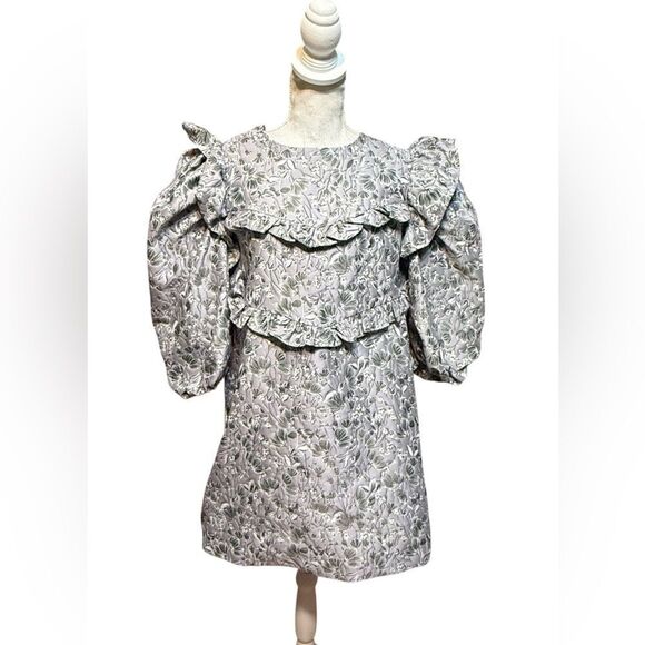 En Saison Michelle Purple Floral Jacquard Puff Sleeve Mini Dress Victorian L NWT - Picture 2 of 7